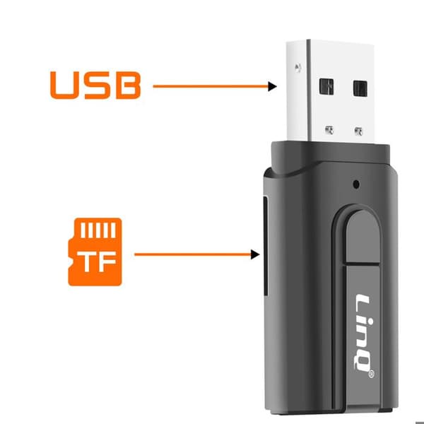 Bluetooth audioadapter - LINQ - USB med Jack 3.5mm - Mikro-SD afspilning - Sort - Kompakt Svart