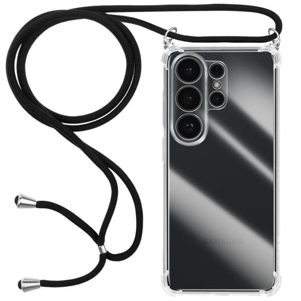Siliconfodral för Galaxy S26 Ultra med 70 cm transparent nylonflätad snodd Vit