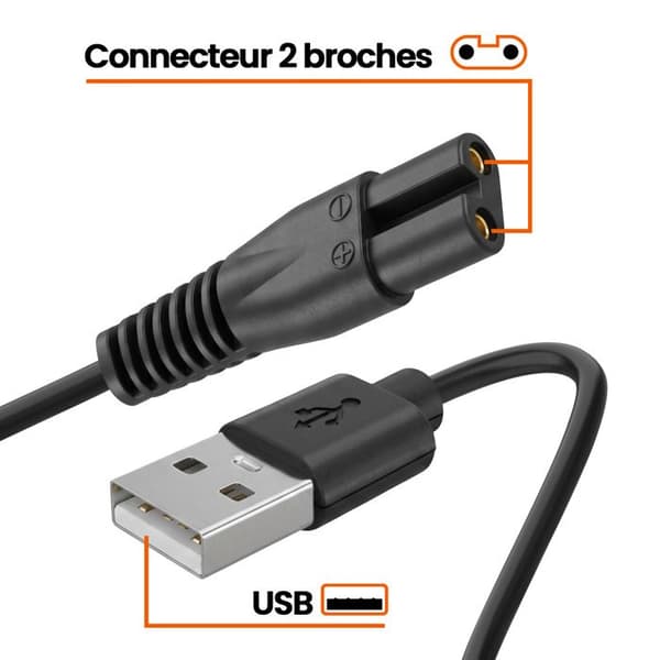 OneBlade USB -latauskaapeli 2-pinniselle sähköparralle 1m 5V LinQ Musta