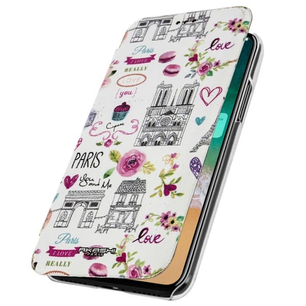 Etui iPhone X / XS Folio Tegnebog Akashi Paris mon amour Svart
