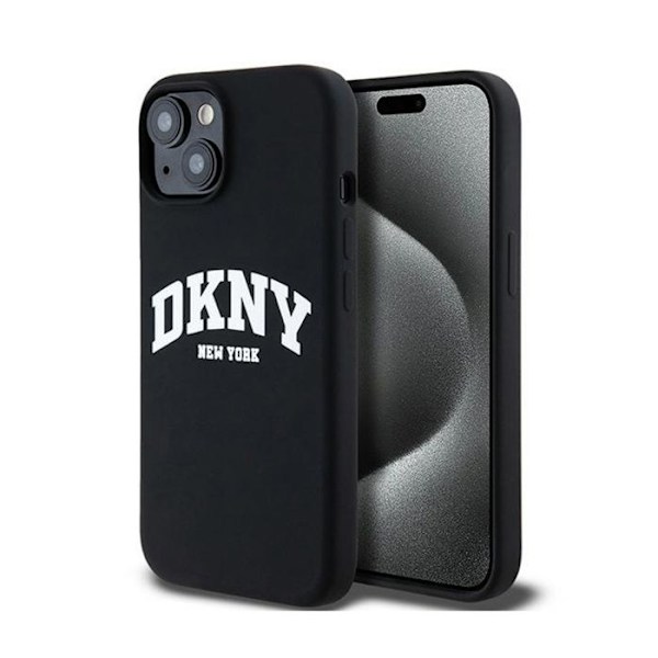 DKNY Liquid Silicone White Logo Print MagSafe - Kotelo iPhone 14 / 15 / 13 (musta)