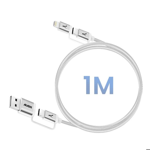 4-in-1 USB-C + Lightning Kaapeli Yhteensopiva Apple CarPlay Android Auto Akashi Harmaa