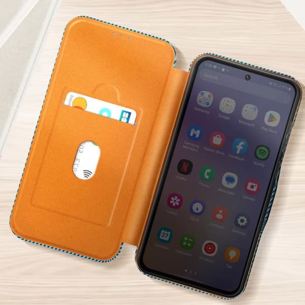 Kolfiberfodral - Samsung - Galaxy A36 - Anti-RFID - Videostöd - Blå Blå