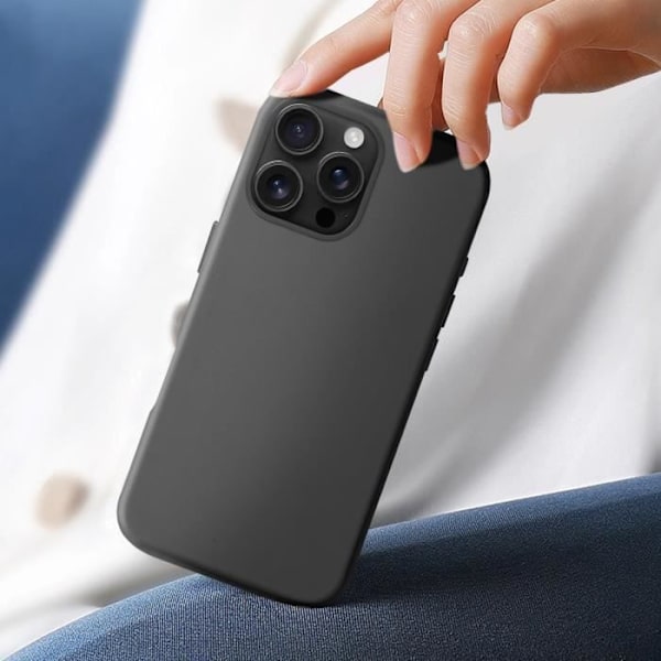 MagSafe Cover til iPhone 16 Pro i højkvalitets vegansk læder, sort - AVIZAR - Halvstiv - Blank - Blandet Svart