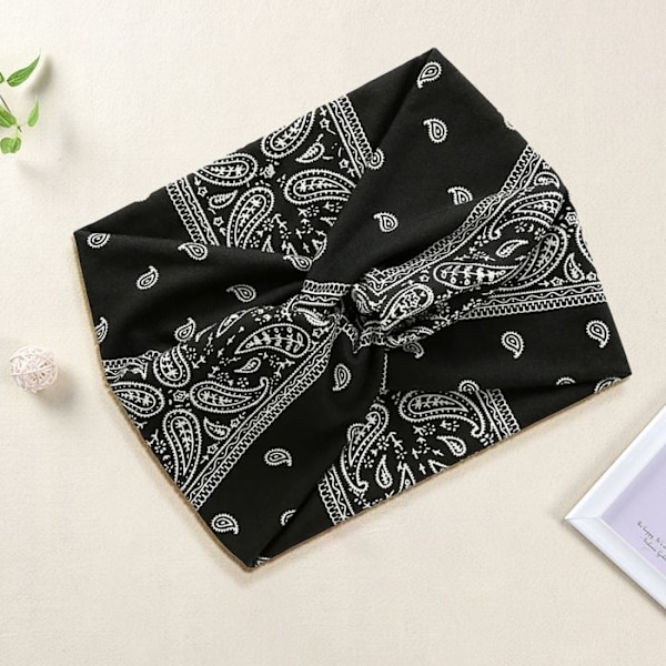 Bandeau Kryssat för Hår i Mjuk Tryckt Paisley Vintage Svart Svart