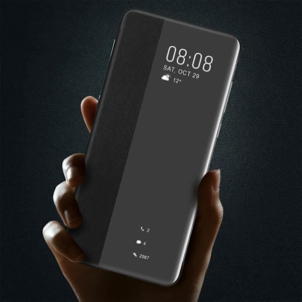 Housse - HUAWEI - P40 - Intelligent Vindue - Blød Cover - Sort Svart