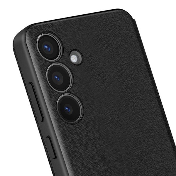 Læderetui til Galaxy S25 og S24 med vinduesvisning og kortlomme i sort Svart