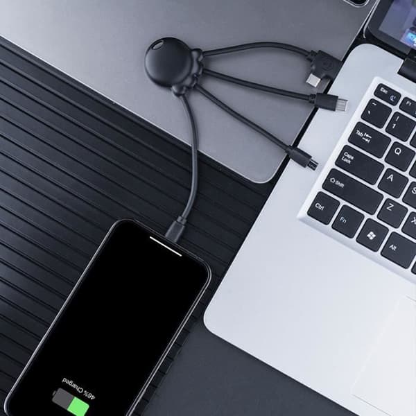 Ladeledning - XOOPAR - Octopus OBP - Multi-connectorer USB/USB-C/Lightning - Lommeformat - 2 års garanti Svart