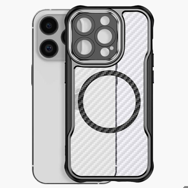 Skydd för iPhone 15 Pro MagSafe Kolfiber Stöttålig Förstärkt Svart Svart