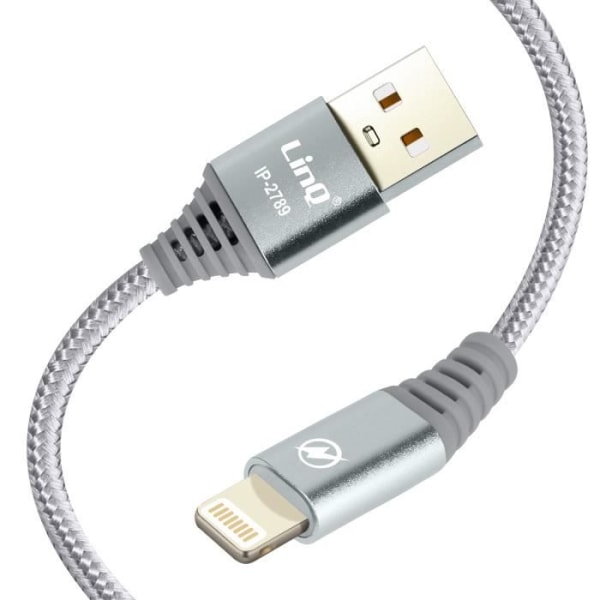 USB till Lightning-kabel Nylonflätad 1,5 m Charge and Transfer LinQ Grå