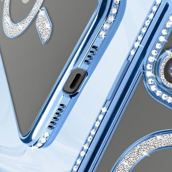 Diamond Case iPhone 12 Pro Max -puhelimelle - AVIZAR - MagSafe Protection - Rhinestone Contour - Sininen Blå