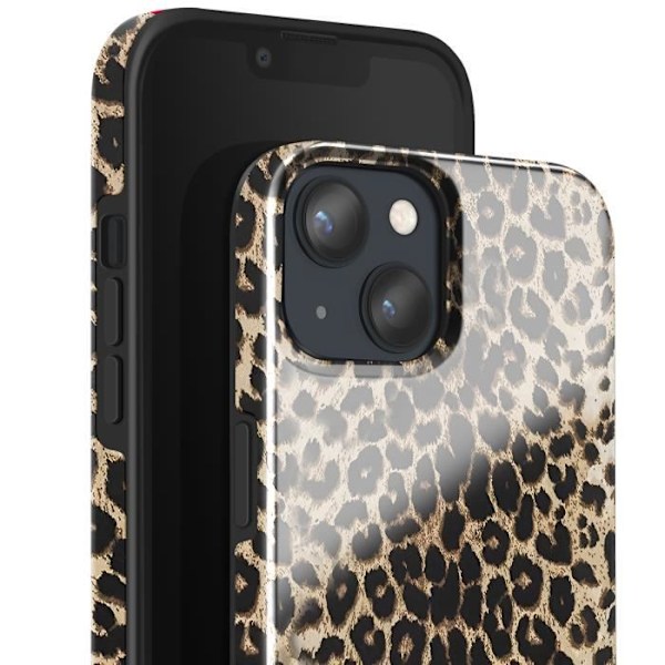 iPhone 13 Iskulaitsi Leopard Elegantti Kohotetut Reunat Burga Musta Svart