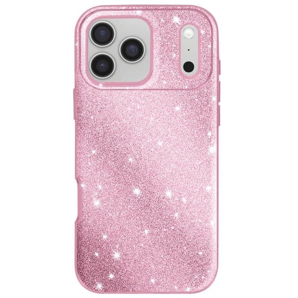 Skal för iPhone 17 Pro, Bimaterialdesign och Glittrande Rosa Yta Rosa