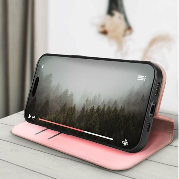 iPhone 15 Plus-fodral - AVIZAR - Rosa - Kortfickan - Videostöd - Magnetlock Rosa