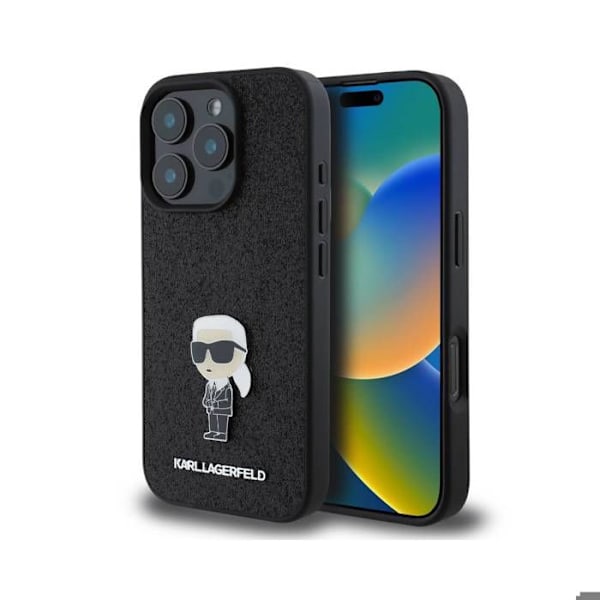 IPhone 16 Pro Pailletettu Kuori Ikonik Karl Lagerfeldin Metallilogolla Musta Svart