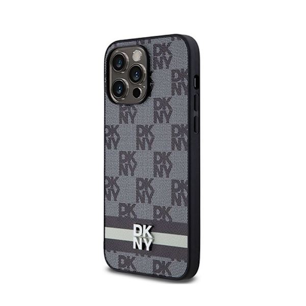DKNY läder monomönster, rutor och tryckta ränder - iPhone 14 Pro Max-fodral (svart)