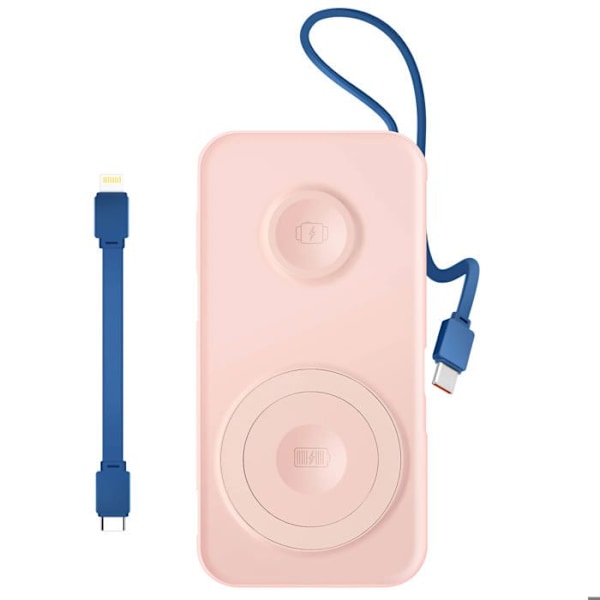 MagSafe Nødlader 10000 mAh med Lightning- og USB C-kabel 3mk Rosa