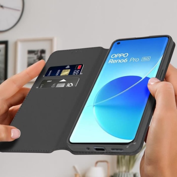 Oppo Reno 6 Pro 5G Flip Wallet Fodral Video Support Funktion Svart Svart