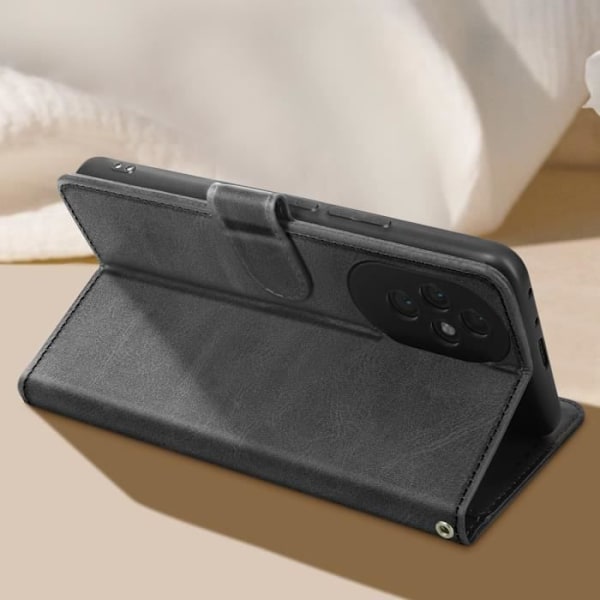 Taske til Honor 200 Pro Håndledsrem Flip Wallet Stand Sort Svart