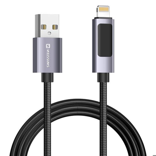 USB-kabel - SWISSTEN - Lightning til USB - 12W - 1m - Sort LED-skærm Svart