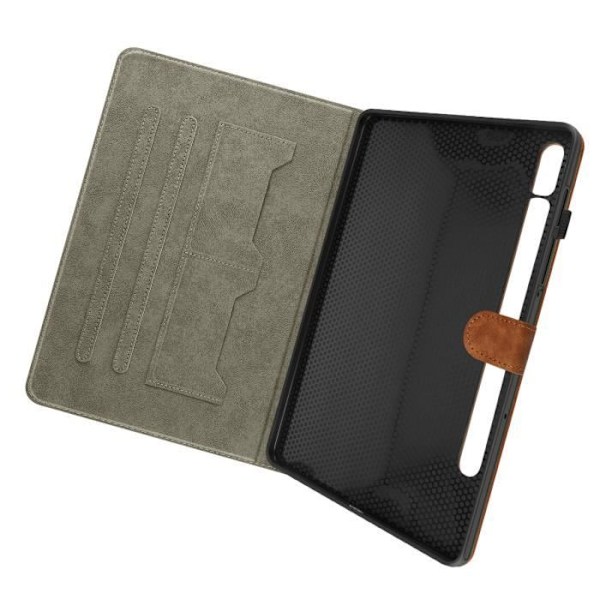 Cover til Samsung Galaxy Tab S9 og S9 FE - Brun - Kortlomme - Video Støtte - Stødabsorberende - Øko-læder kastanj