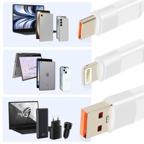 Oplade- og synchroniseringskabel - LINQ - USB til Lightning og USB-C - 60W - 1,2 m - Hvid Hvid