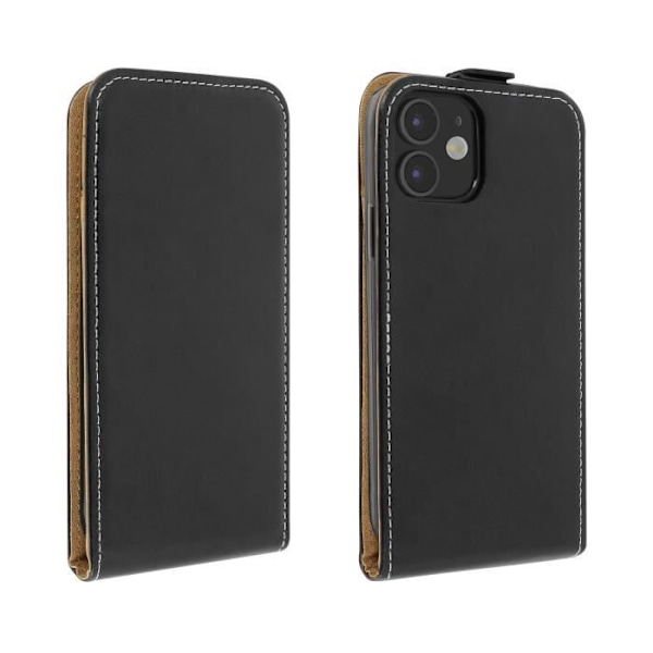 iPhone 12/12 Pro-fodral - AVIZAR - Vertikal klaff - Ekologiskt läder svart - Heltäckande skydd - Kortfack Svart