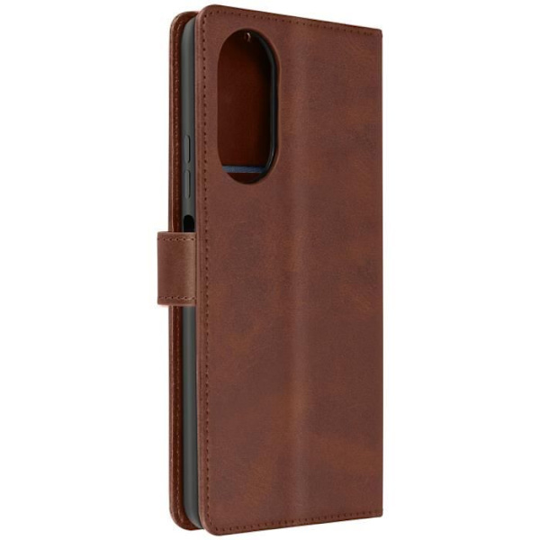 Fodral till Oppo A58 - AVIZAR - Handledsrem Flip Wallet Support - Brun - Halvstyv - Syntet - Vuxen kastanj