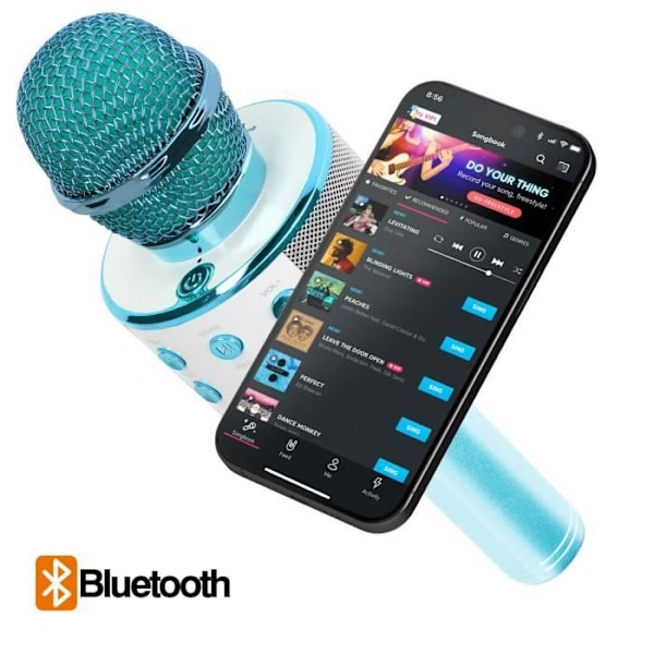 Mikro Karaoke Bluetooth Högtalare Inbyggd Flerfunktionella Knappar Ljusblå Blå