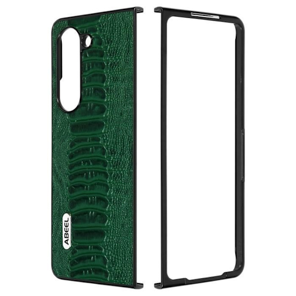 Fodral till Samsung Galaxy Z Fold 5 - ABEEL - Hybrid läder ormmönster - Mörkgrön Grön