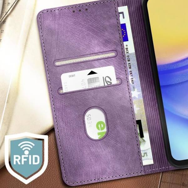 Smartphonefodral - AVIZAR - Samsung Galaxy A15 5G - RFID-skydd - Ljuslila - Flexibel Lila