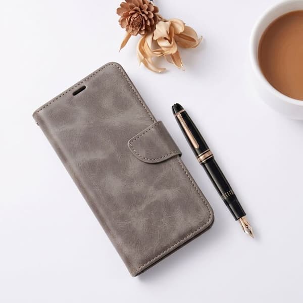 Foliofodral för Redmi 17, Patinerad finish med Stöd och Rem Grå Grå