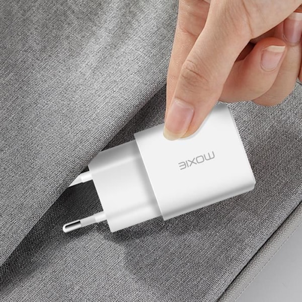 Vægoplader USB og USB C Power Delivery 20W Hurtig Opladning Moxie Hvid Vit