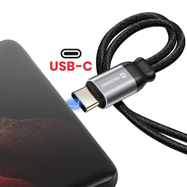 Splitter Audio ja USB-C Lataus 2-in-1 Nylon Kestävä Takuuvaippa Swissten Musta