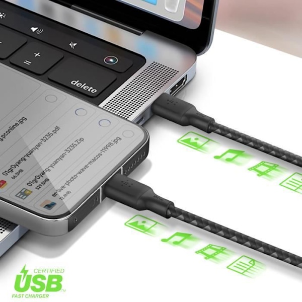 Belkin Sort 100W Ultrahurtigt nylonflettet USB-C-kabel 3 meter Svart