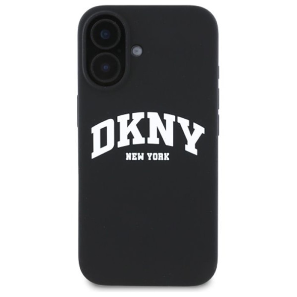 iPhone 16 kuori - DKNY Kova silikonikuori valkoinen painettu logo MagSafe (DKHMP16SSNYACH) - Musta