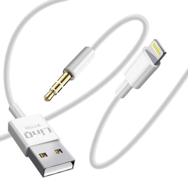2 i 1 iPhone-kabel med opladning og lydlængde 1,2 m LinQ Hvid
