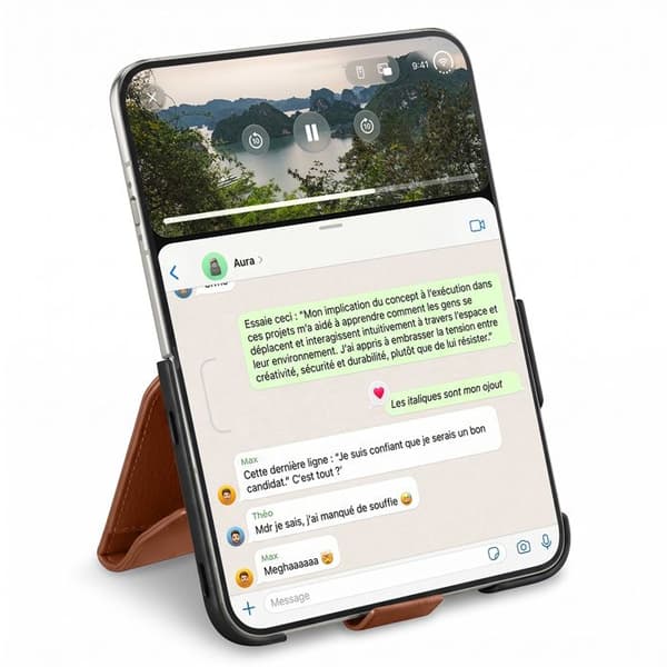 Læder Wallet Case til iPhone Duo med Foldbart Stativ Qialino Brun brun