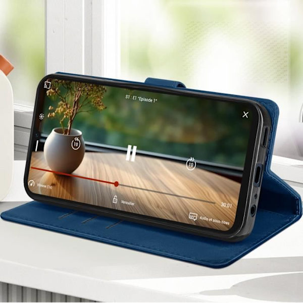 Fodral för Samsung Galaxy A15 5G Flower Wallet med handledsrem midnattsblå