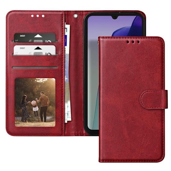 Fodral till Xiaomi Redmi 14C Flip Wallet och stabil videohållare Burgundy Röd