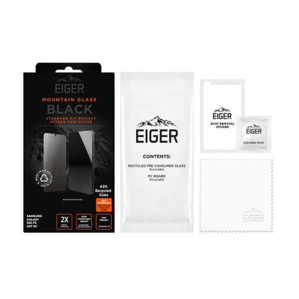 Skærmbeskyttelse til Galaxy S25 FE / A57 5G Anti-Spion Hærdet Glas 2.5D Eiger Sort transparent Svart