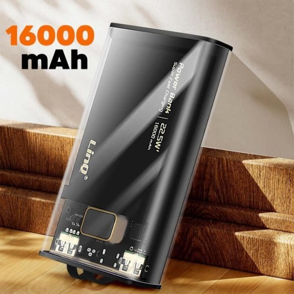 Powerbank 16000mAh USB-C + USB Supersnabbladdning 22,5W LED-skärm LinQ TM16003