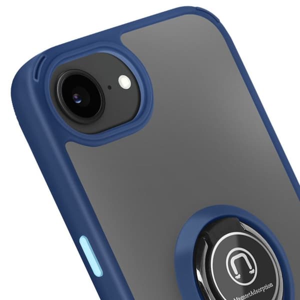Stødabsorberende Cover - iPhone - 16e - Blå - Magnetisk Ring - Polycarbonat/Silikonegummi Blå