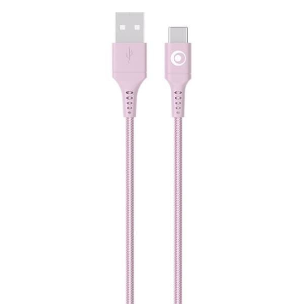 USB-A til USB-C kabel - BIGBEN CONNECTED - 1.2m - FastCharge 15W - Vævet nylon - Rosa