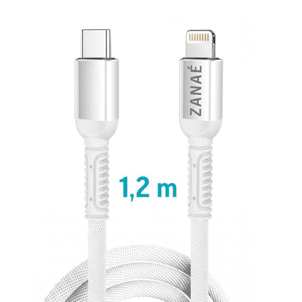 USB-C till Lightning-kabel för iPhone / iPad / AirPods Flätad 1.2 m Antiknut Zanaé Vit Vit