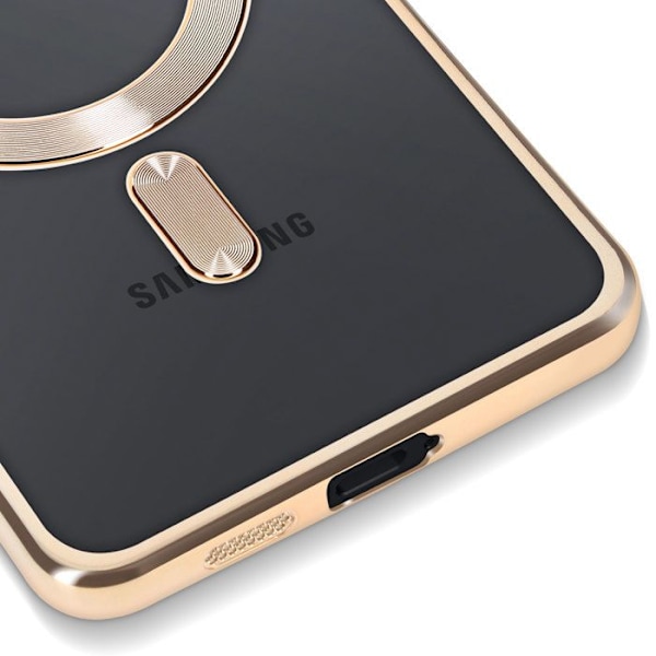 MagSafe-skal för Samsung Galaxy S25 Edge i guld kromad silikonkant