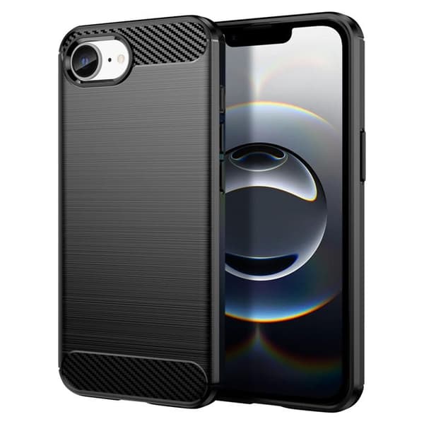 Siliconfodral för Apple iPhone 17e Kolfiber Effekt Borstad Textur Svart Svart