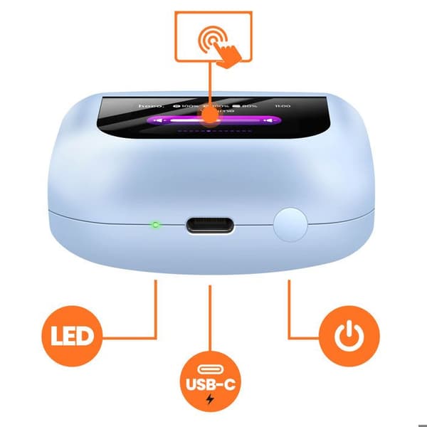 Trådløse høretelefoner - HOKO - Ukendt model - Bluetooth 5.4 - ANC & ENC - Taktile LED-etui, 35 timer Blå