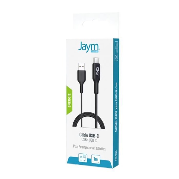 Laddnings- och datasynkroniseringskabel USB till Type-C 2.4A 1M Jaym Svart Svart