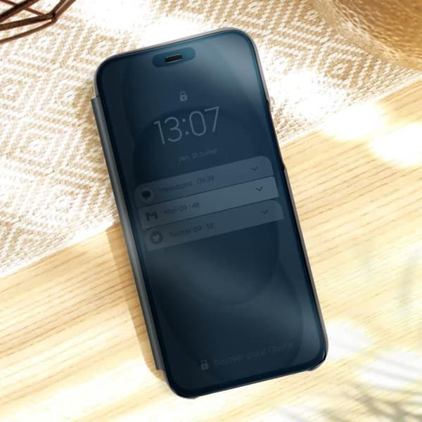 AVIZAR iPhone 15 Pro Cover - Spejlcover - Sort Mirror Flip - Supportfunktion Svart